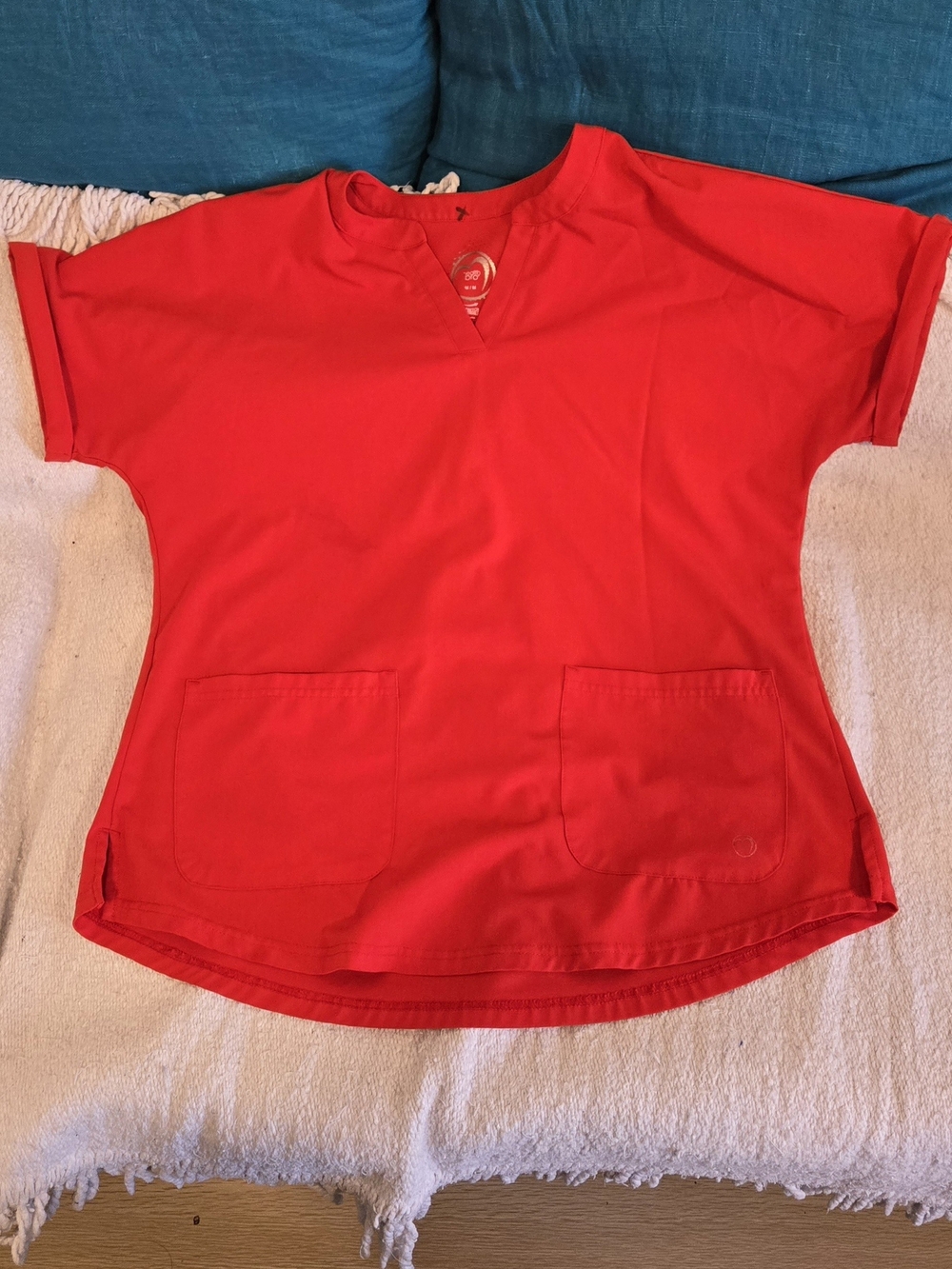 Health Pro Red Stretch Scrub Top Size M Two Pocket